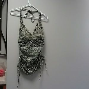 one piece brown busy swimsuit